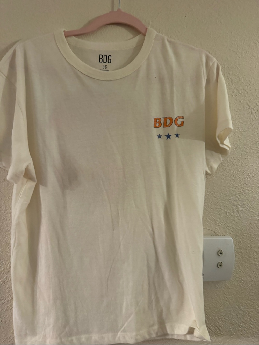 BDG Cream Tee with Orange Logo and Navy Stars